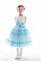 Turquoise Organza Double Layered Flower Girl Dress